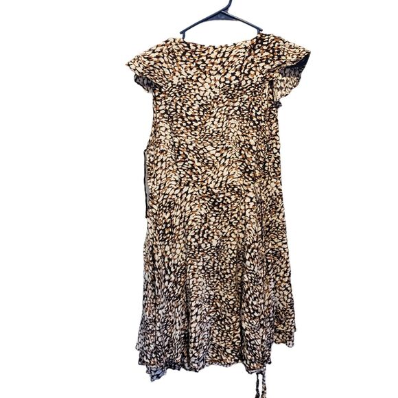 Free People French Quarter Mini Dress Leopard Wrap Ruffle Flutter Sleeve Small - Picture 7 of 12